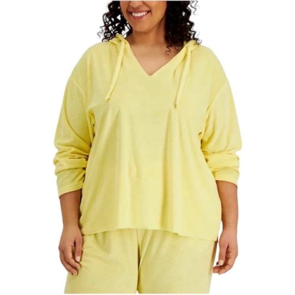 Rebellious One Trendy Plus 3X Pale Banana V-Neck Loop Terry Hoodie NWT